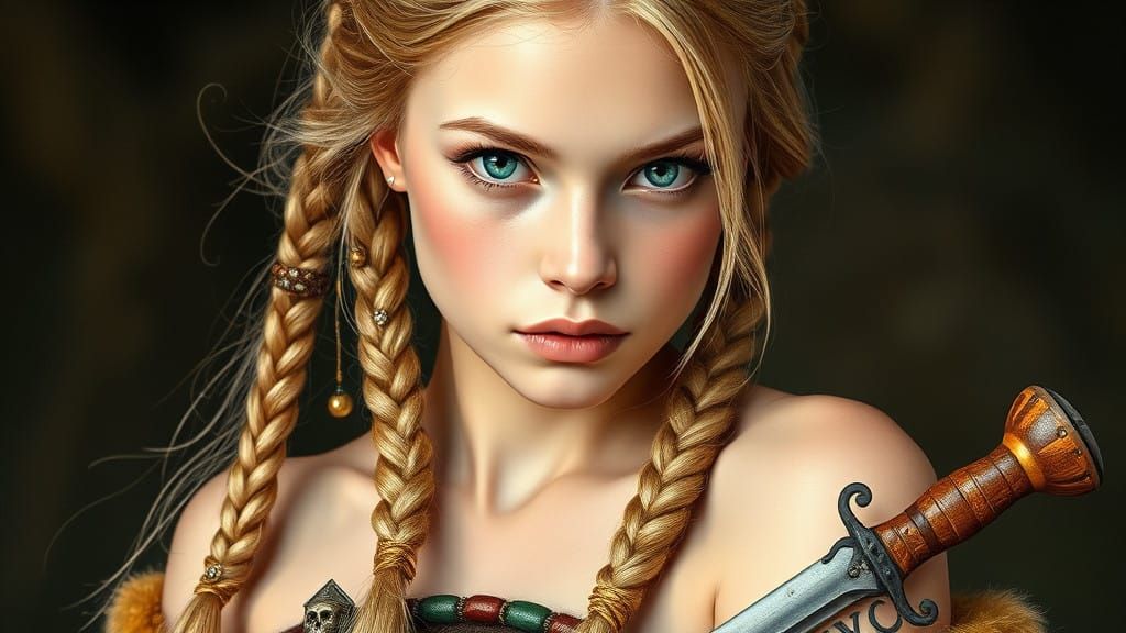 Ethereal Nordic Goddess in Golden Splendor