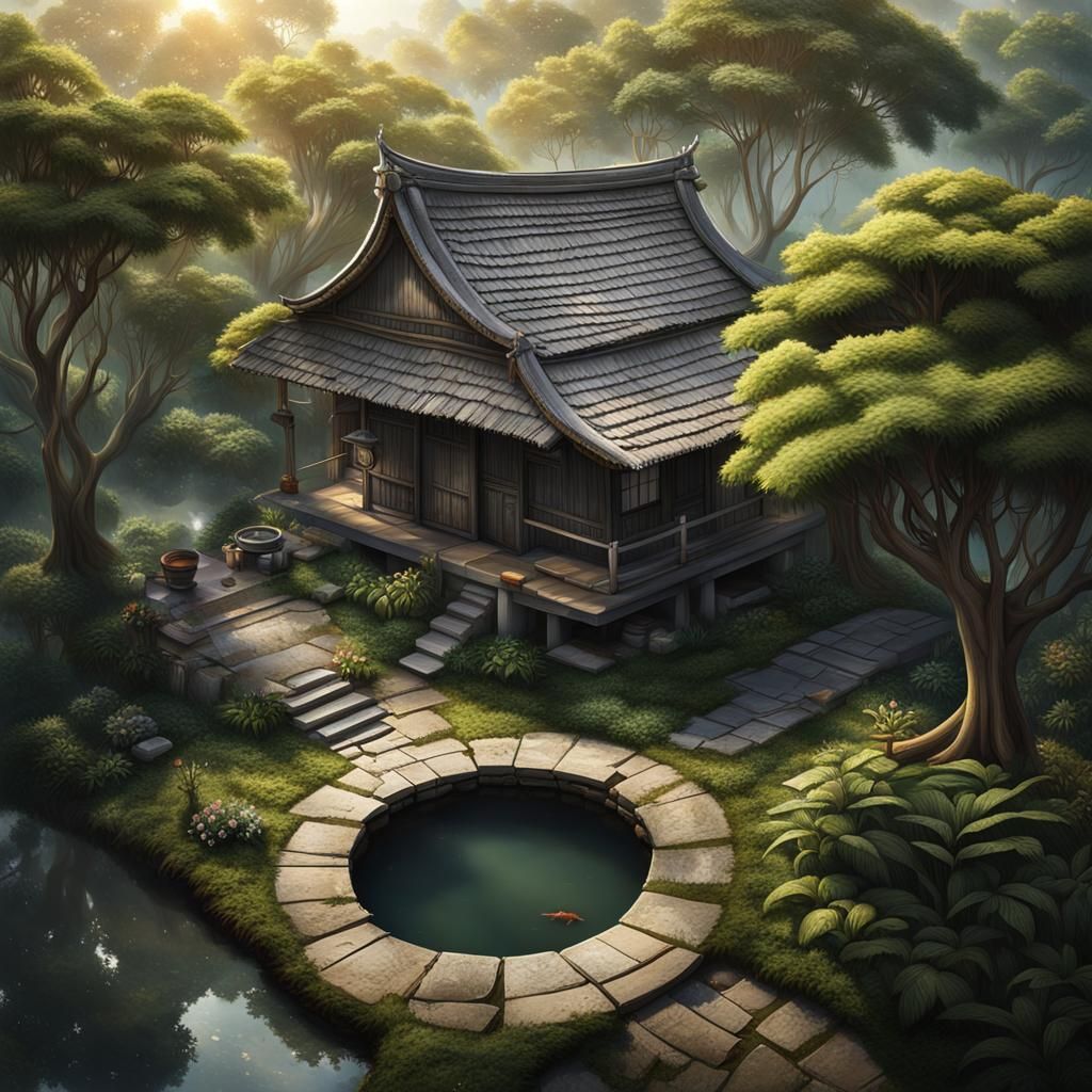 Morning View of House with Banyan Tree: Hyperrealism