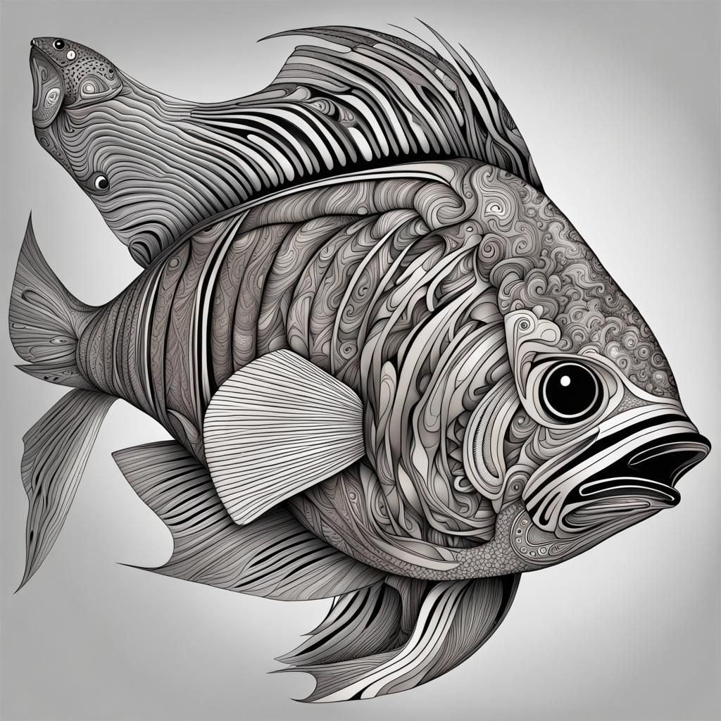 Haida Art Tiger Fish with Fractal Elements