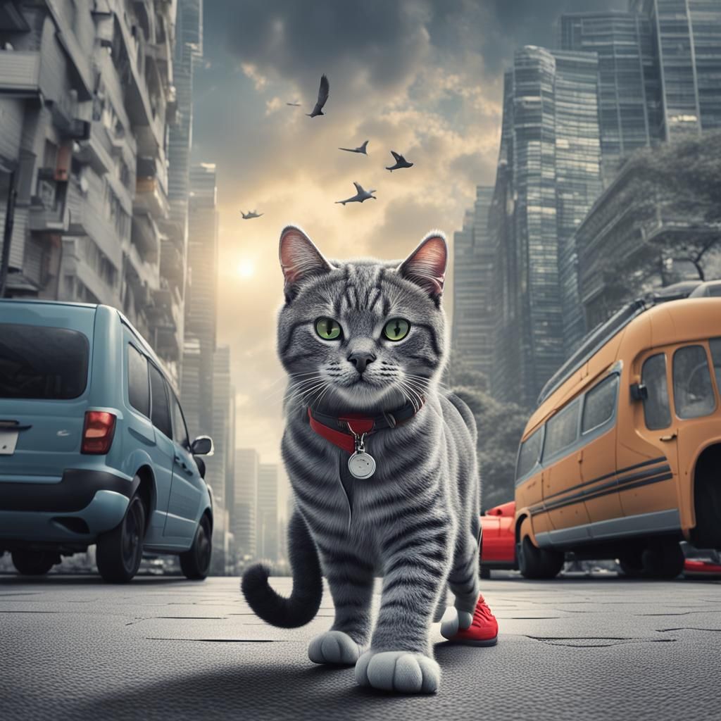 Hyperrealistic Cat Commute with Nike Air Jordans