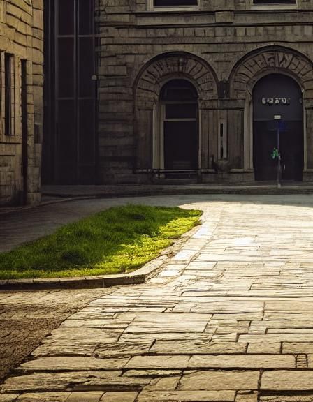 Futuristic Android in Medieval City, Neon Digital Art