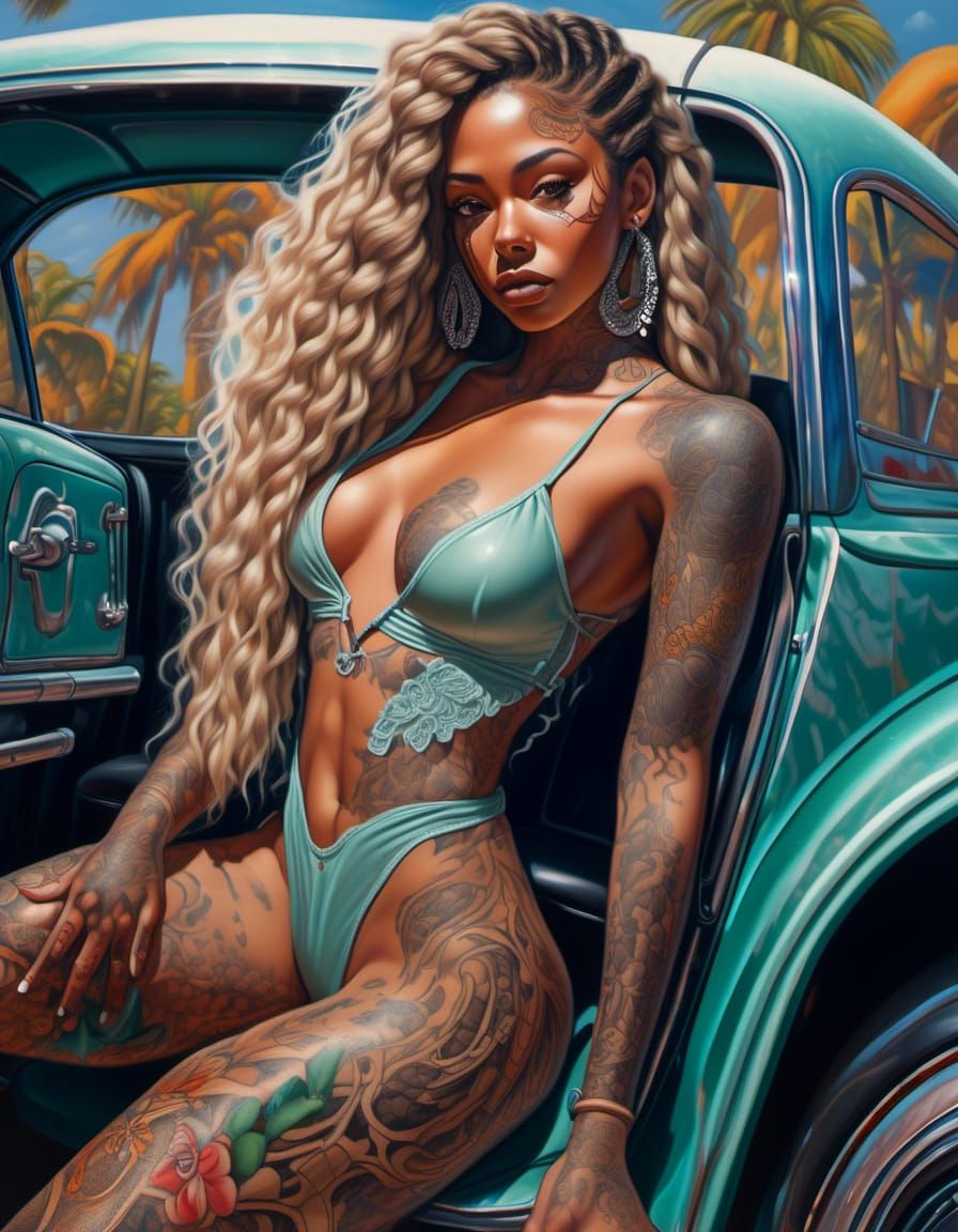 Tattooed Woman in Lace Bathing Suit