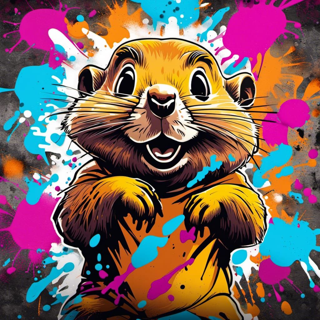 Friendly Gopher Graffiti Splash Art in 8k