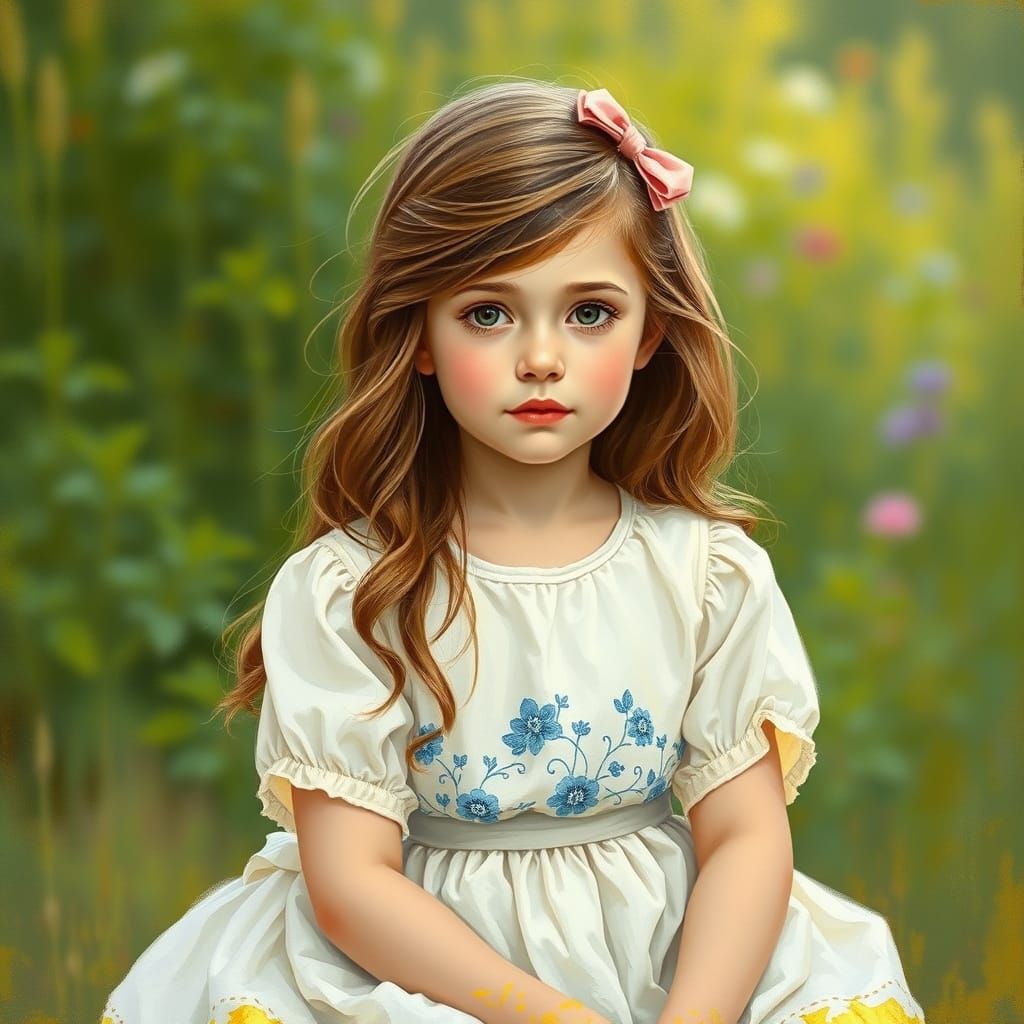 Girl in Garden as Impressionist Painting