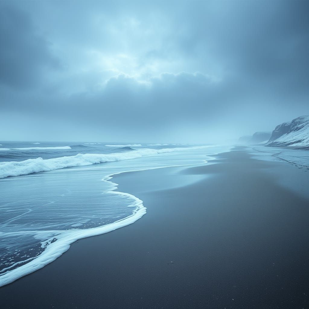Icy Winter Beach Scene: Digital Matte Painting