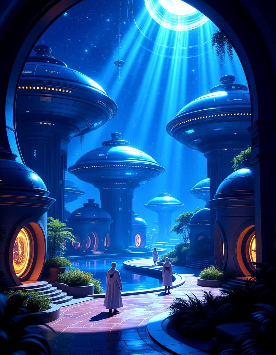 Futuristic Spaceship Colony with Garden Interiors