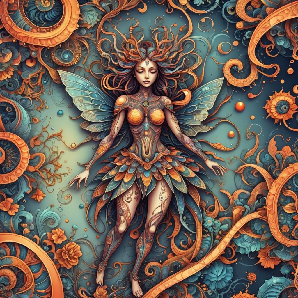 Psychedelic Scorpio Fairy with Abstract Fractal Design