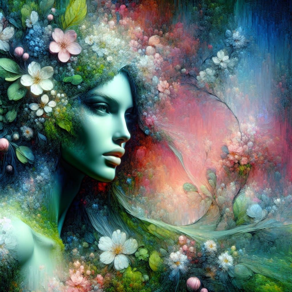 Spring Goddess in a Verdant Meadow