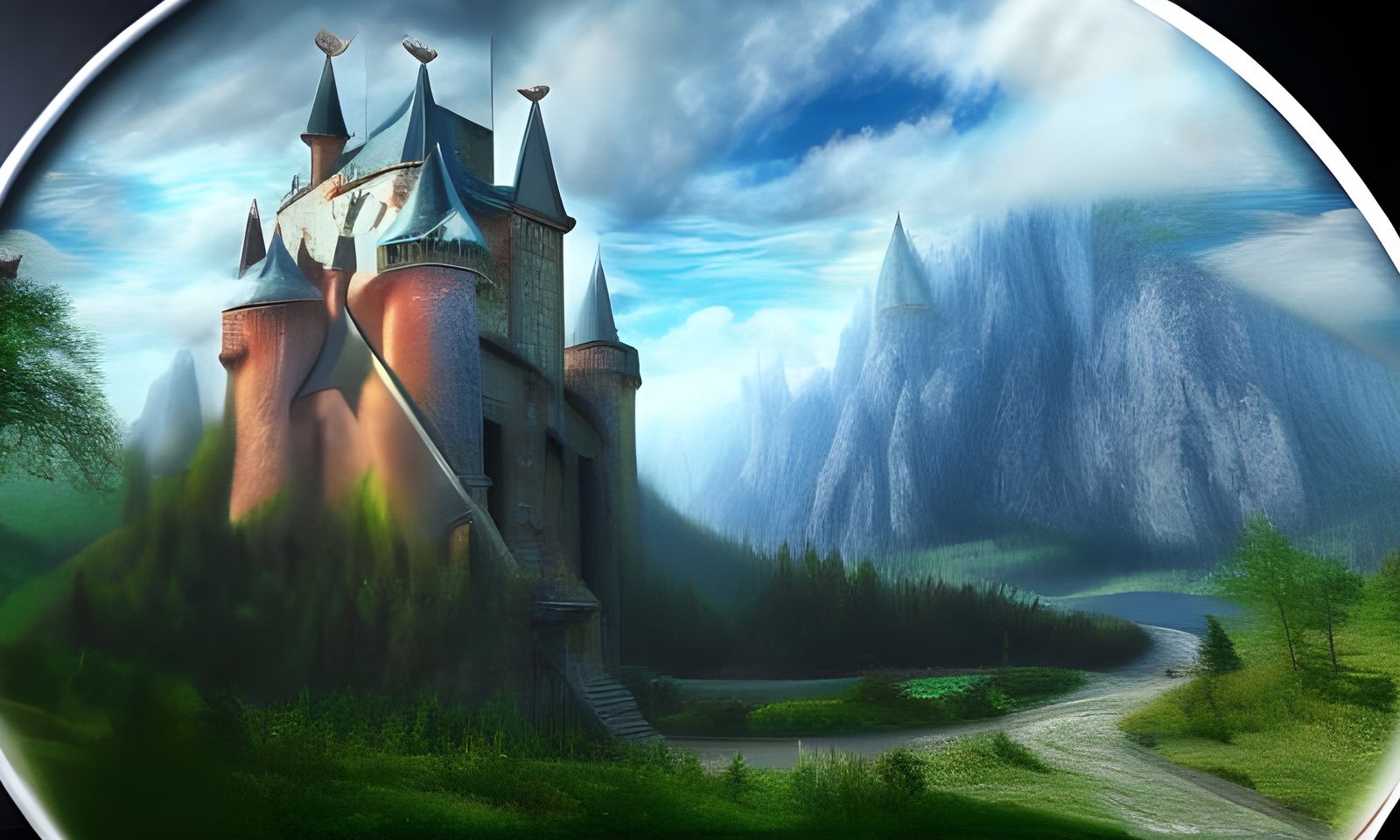 Medieval Castle on Mountain in Hyperrealistic Style