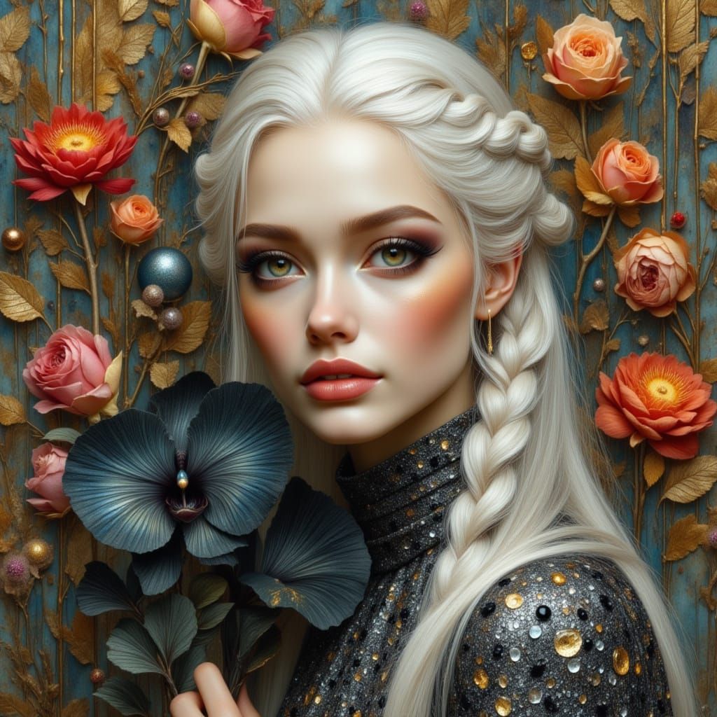 Woman with Orchid: Mucha, Mead, and Gurney Inspired