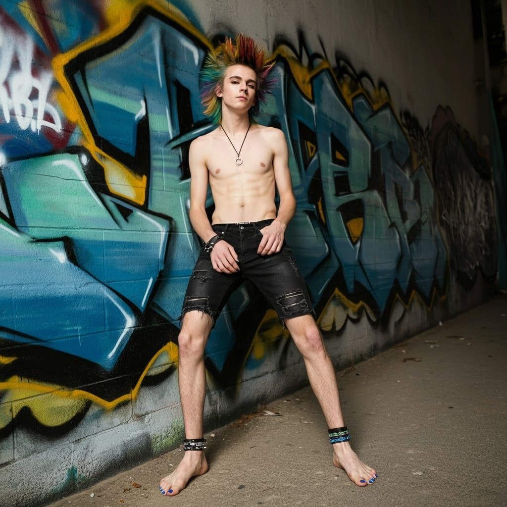 Edgy Youth in Vibrant Graffiti Scene