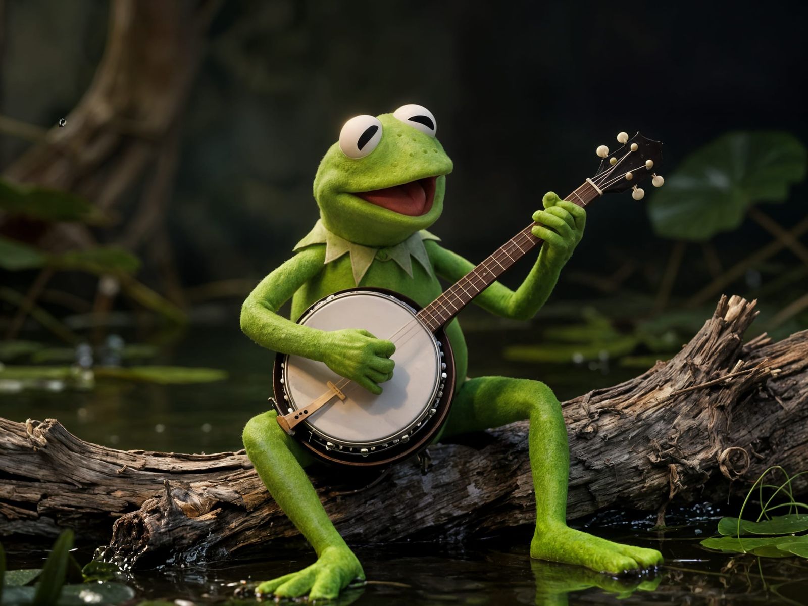 Kermit the Frog Plays Banjo in Swamp