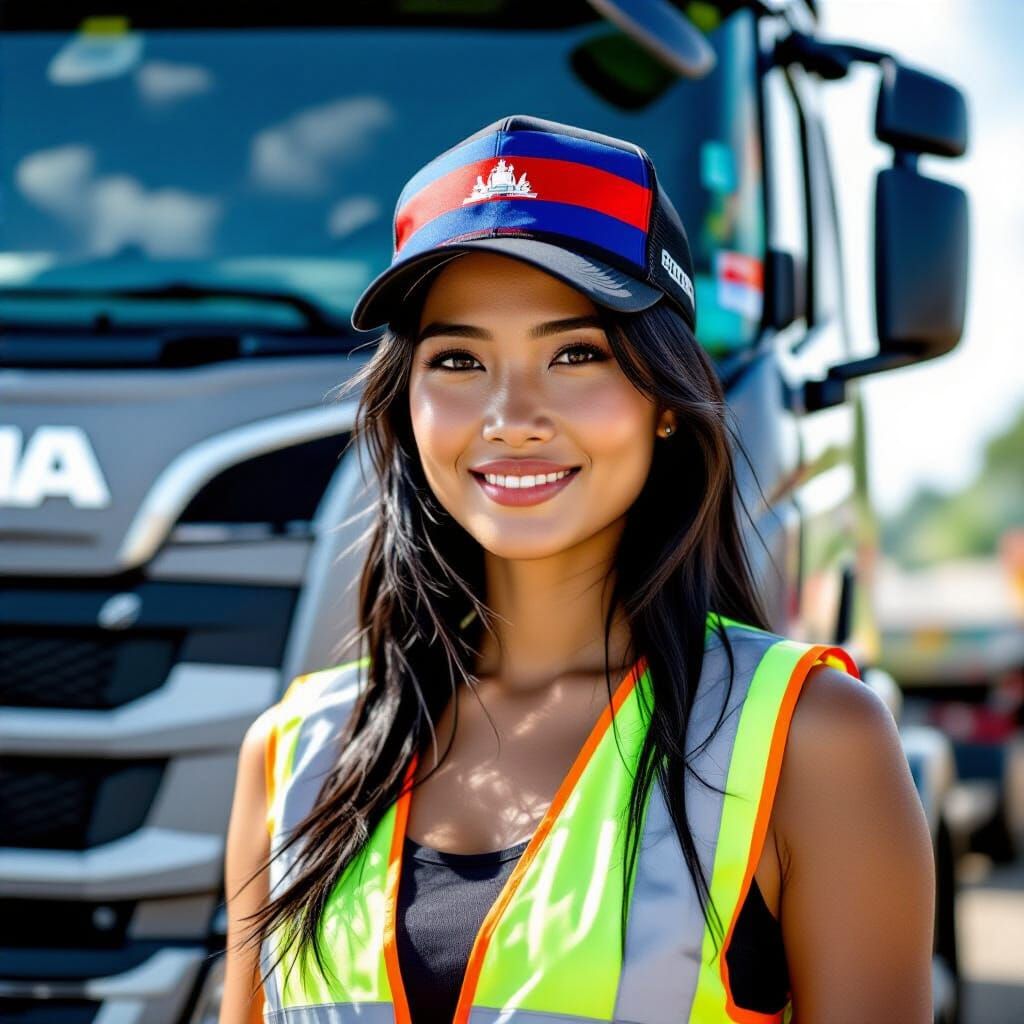 Cambodian Woman Truck Driver in Photorealistic Style