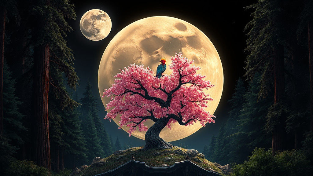 Cosmic Moonrise: Steampunk Landscape by Dan Mumford