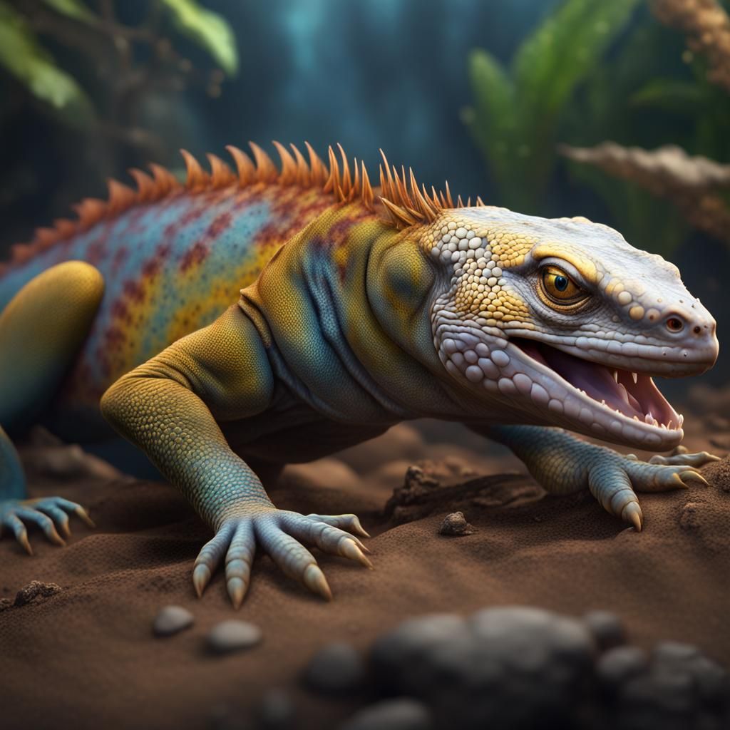 Galapagos Iguana Tokay Gecko Hybrid: Detailed Matte Painting