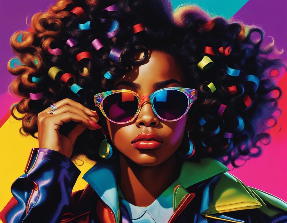 Young Woman with Glasses in Retrofuturism Pop Art