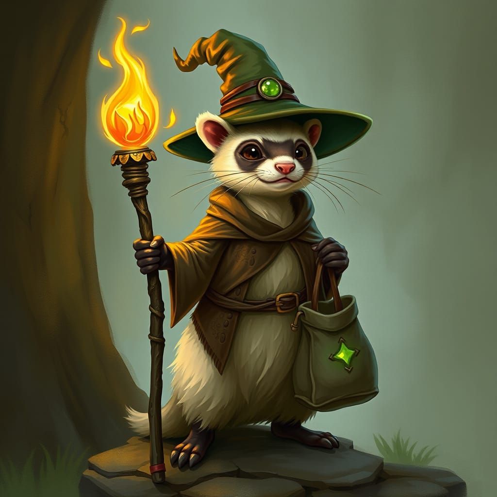 Mystical Ferret Wizard with Glowing Staff