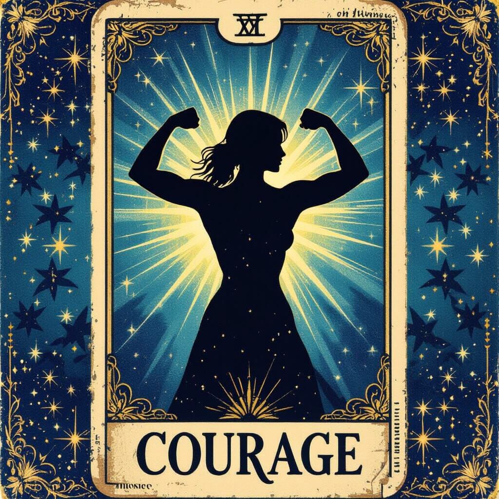 Courage Tarot Card with Flexing Woman Silhouette