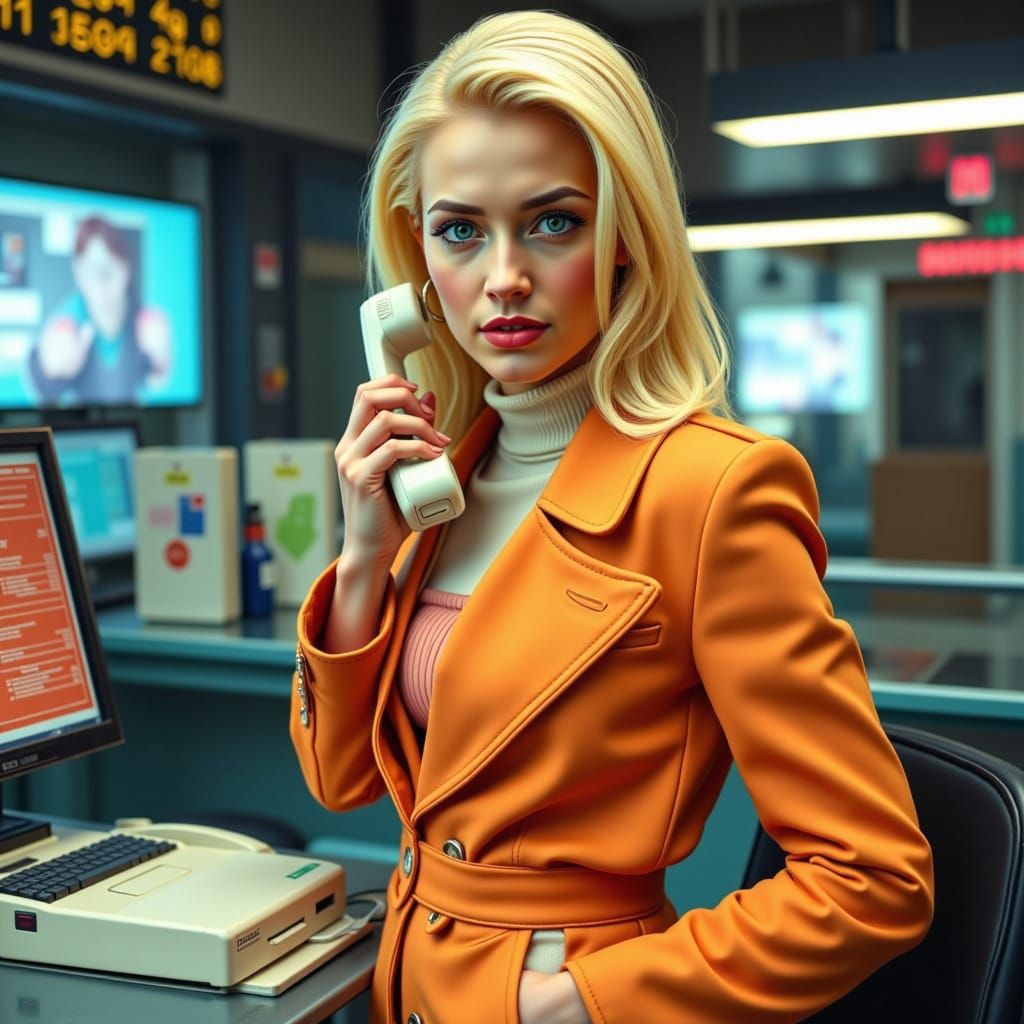 1980s Power Secretary in Retro Office