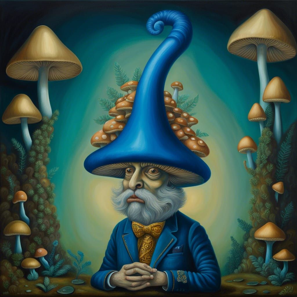 Mushroom Storyteller: Surreal Oil Portrait