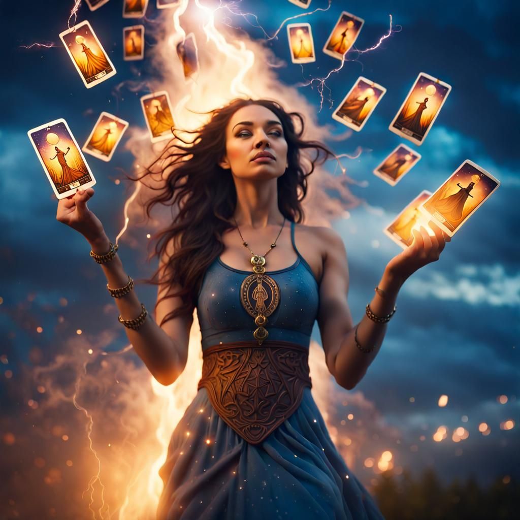 Mystical Tarot Cards in a Fantasy Landscape