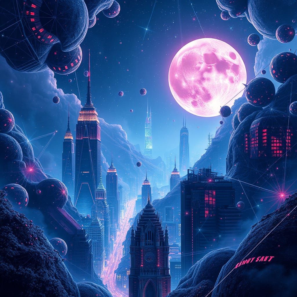 Dreamlike AI Cityscape with Neural Abstraction and Glitch Ar...