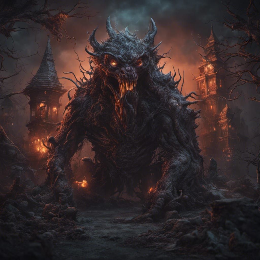 Detailed Halloween Monsters in a Matte Painting