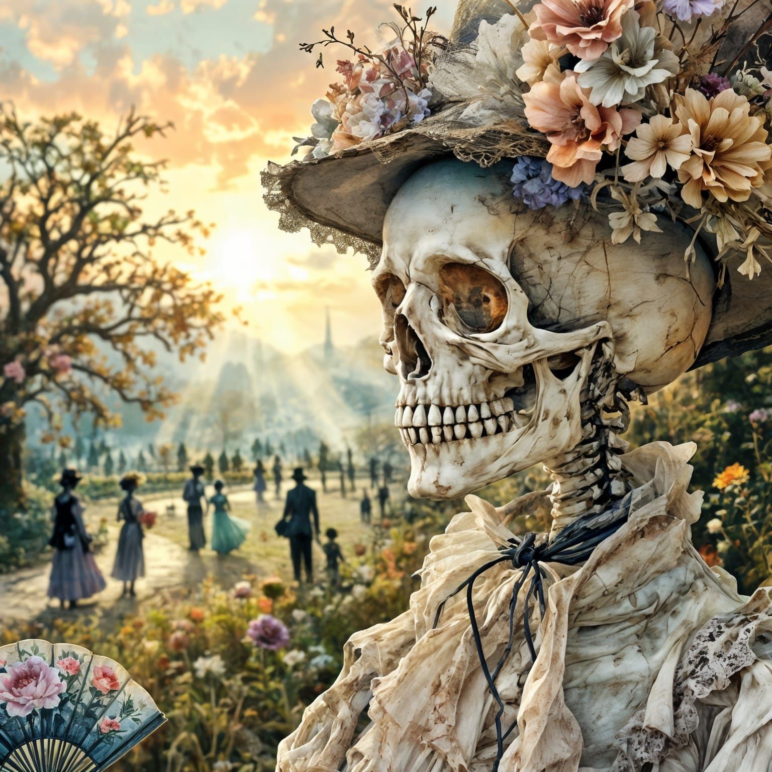 Ethereal Victorian Skeleton Portrait in Pastel Hues