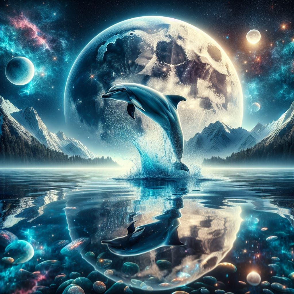 dolphin and full moon