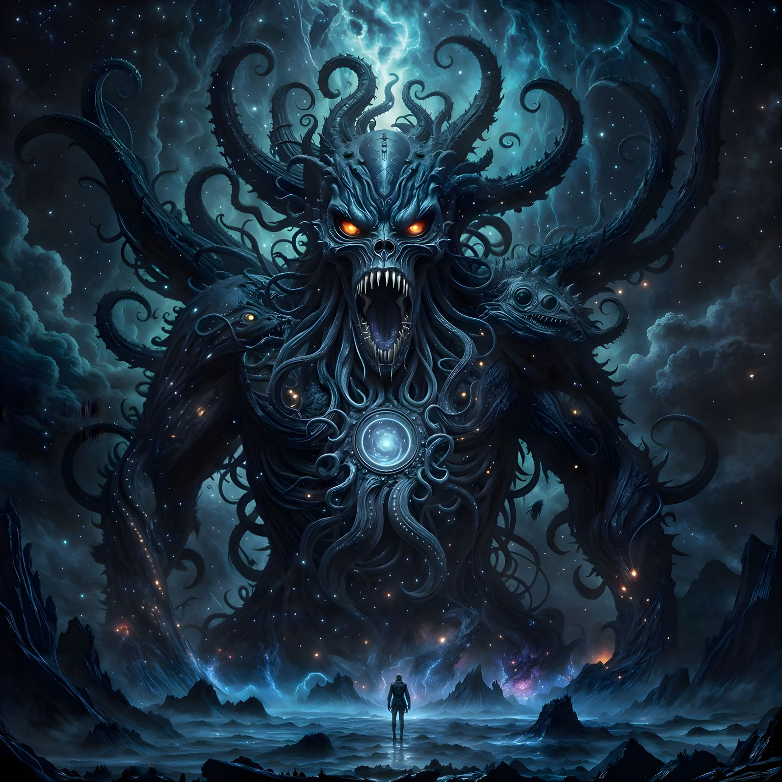 Eldritch Nightmare Unleashed in Cosmic Holographic Splendor