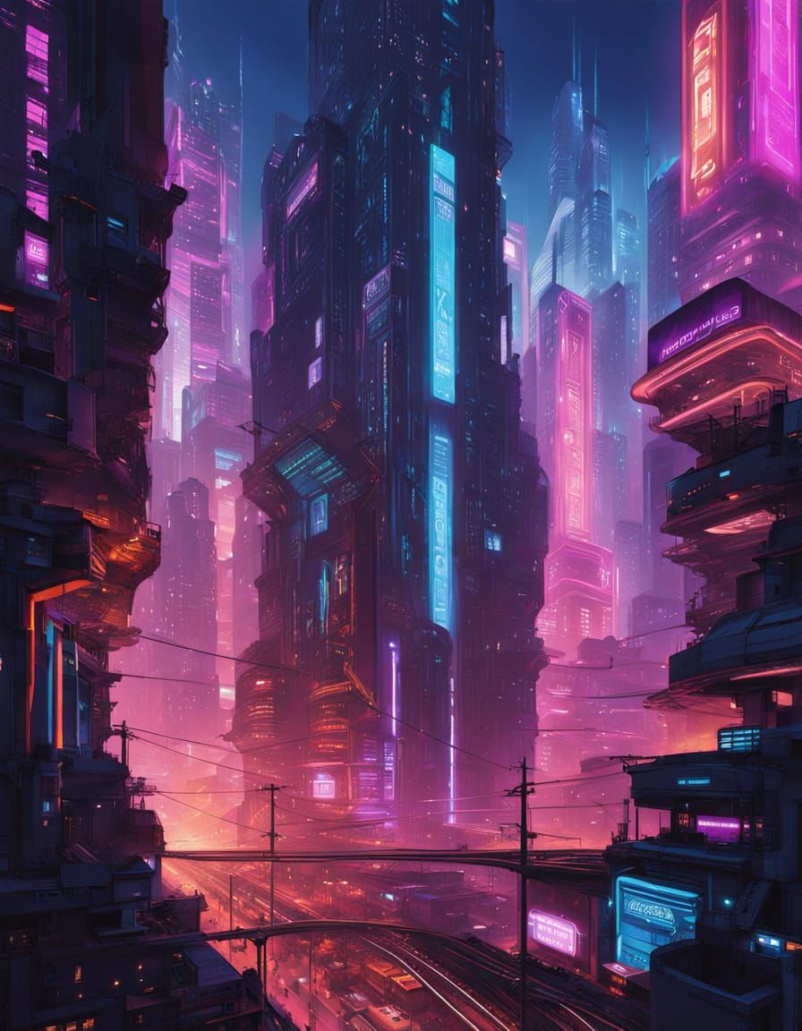 Dazzling Cyberpunk Cityscape at Night