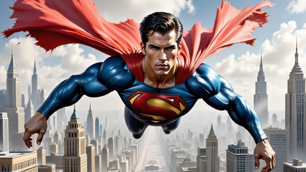 Superman in Metropolis: Dynamic Watercolor Comic Art