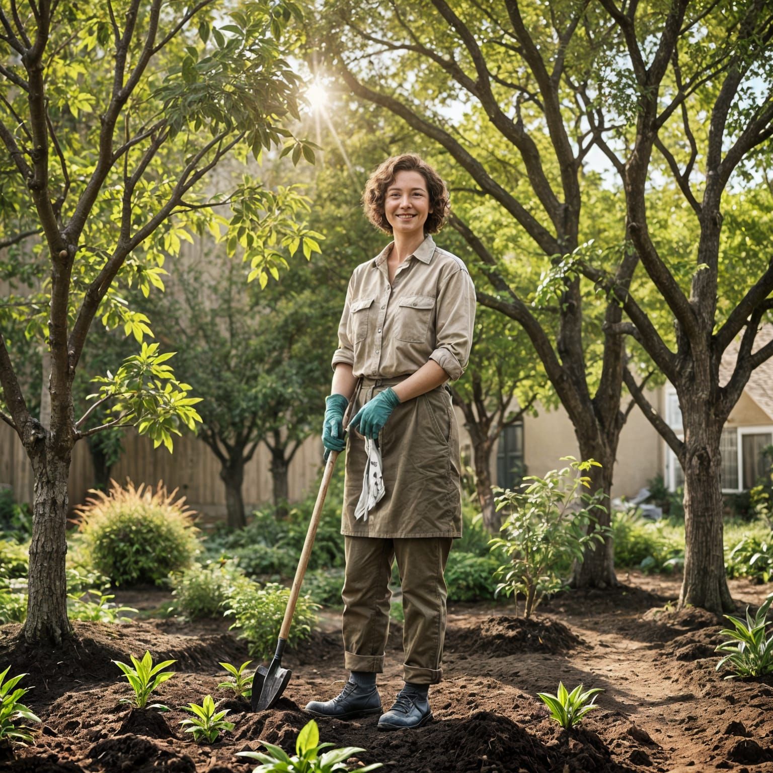 Gardener Plants a Tree in Divine Light