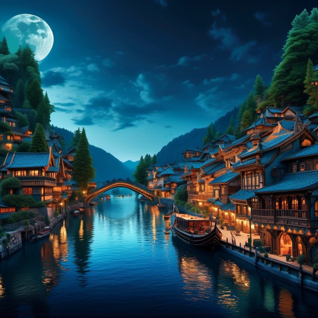 Boy Fishing on Bioluminescent Lake