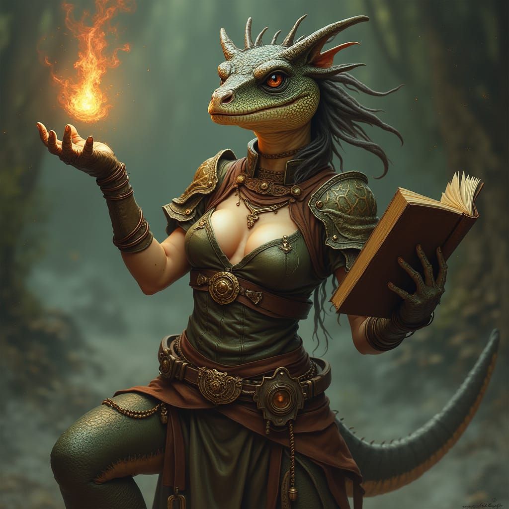 Reptilian Hybrid Mage Casting Air Magic