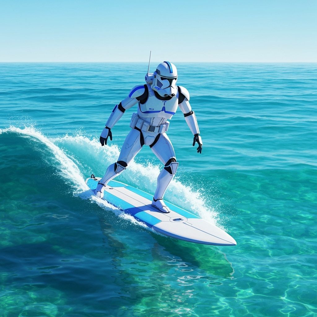 Clone Trooper Surfing: Futuristic Sci-Fi Art