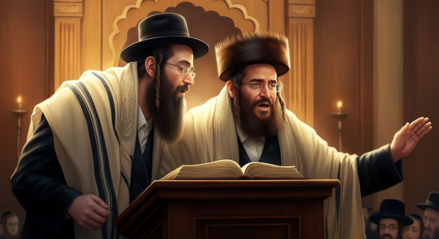 Hasidic Gabbai and Oleah in Synagogue Comic Style