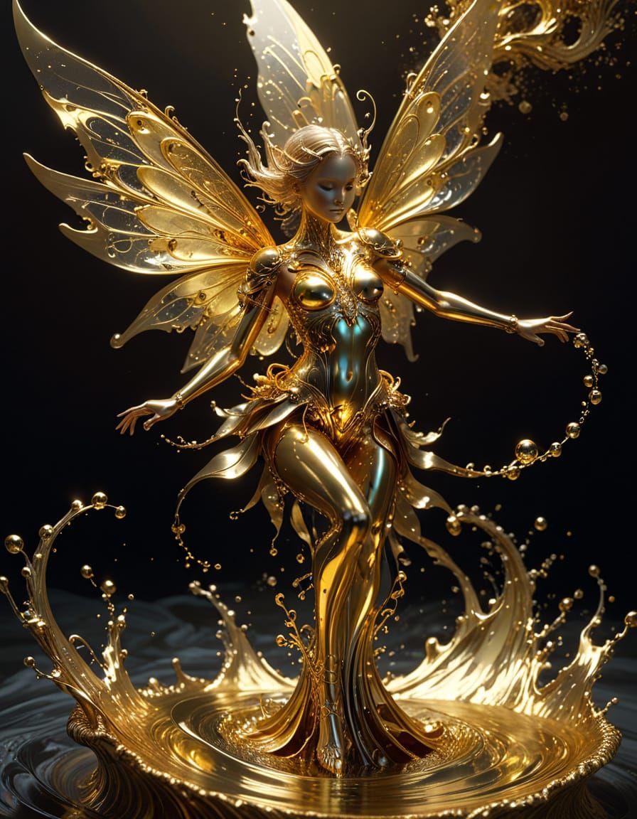 Mechanoid Fairy Rising from Liquid Gold