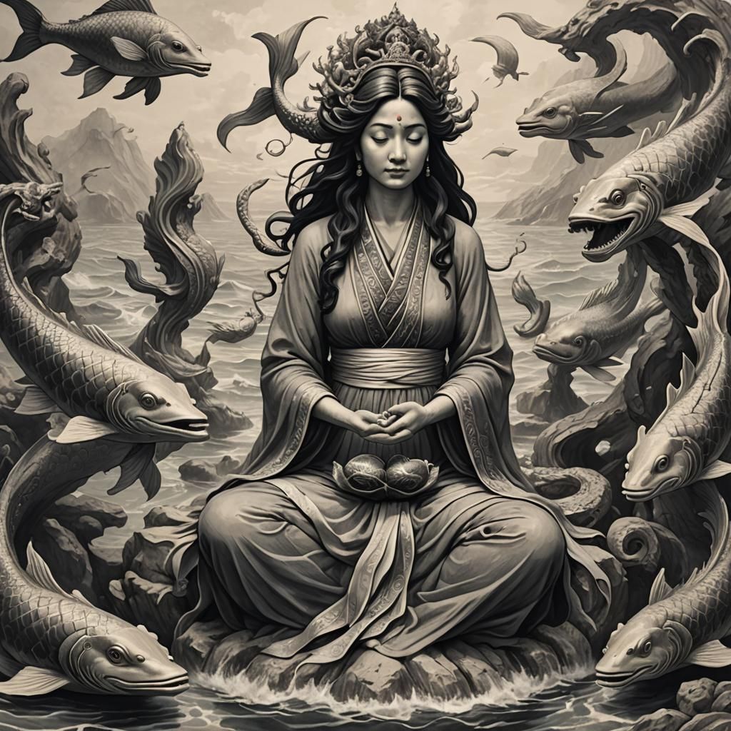 Ocean Yoga Teacher and Student in Charcoal