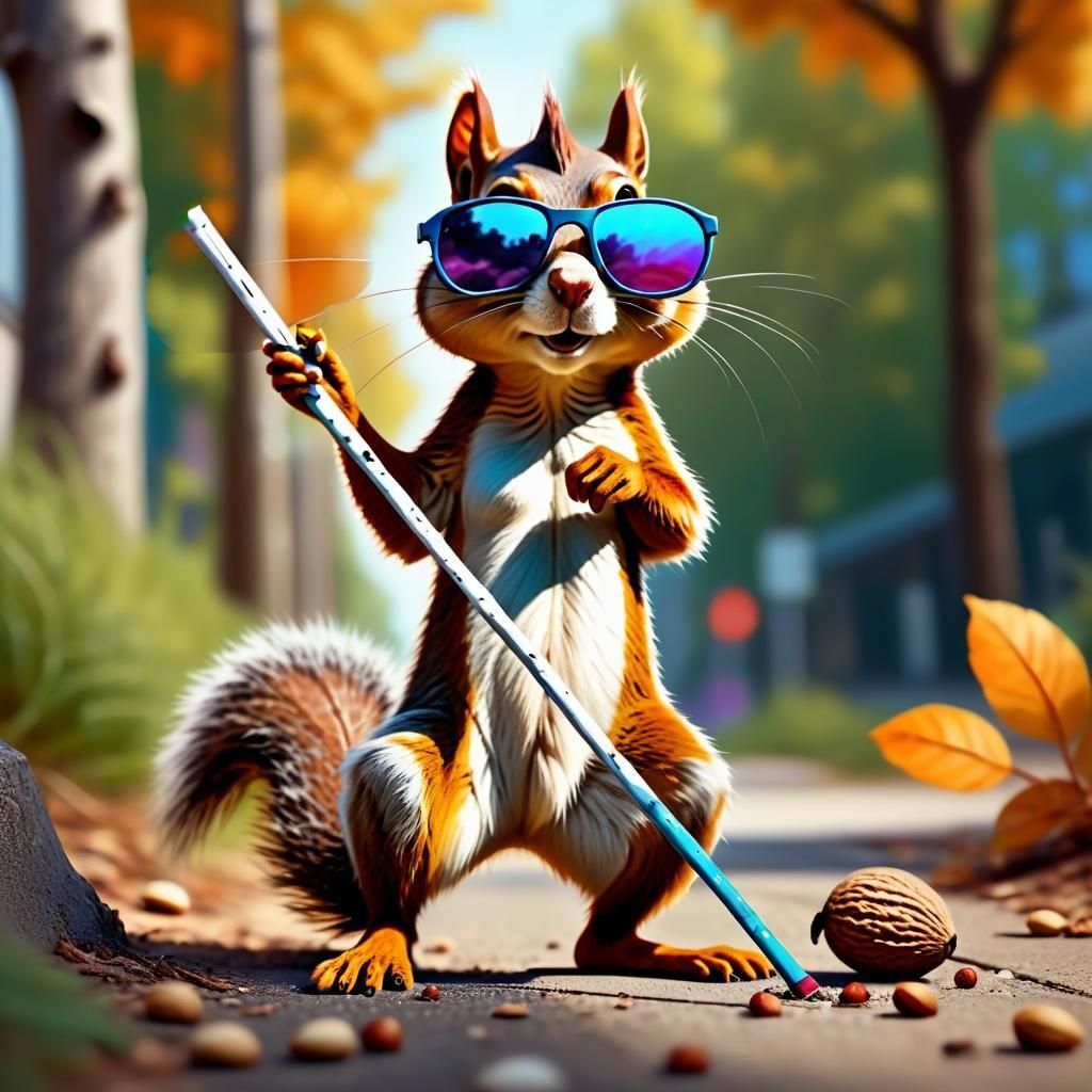 Cartoon Blind Squirrel Finds Nut in Sunlight