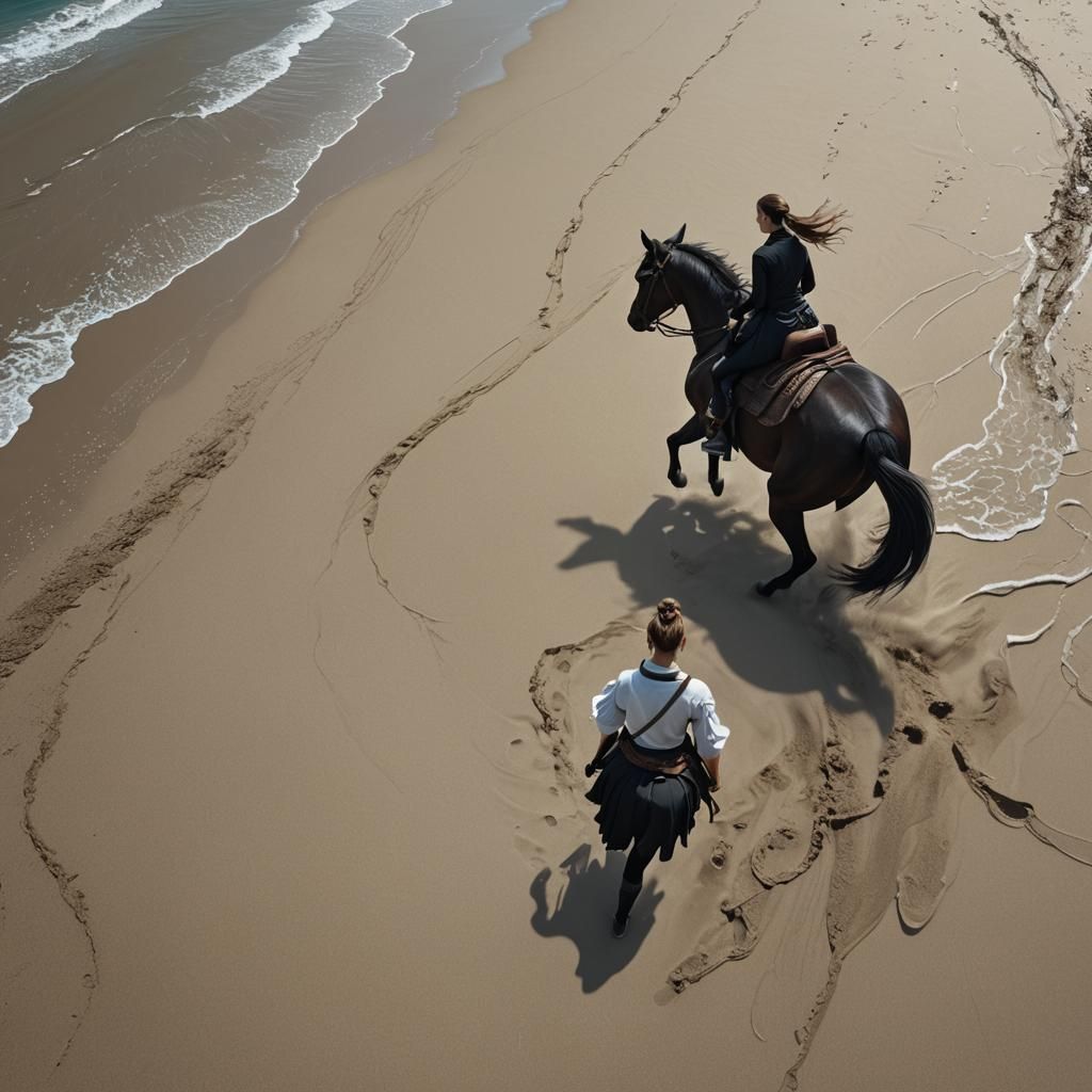 Woman Riding a Horse on Beach: Fantasy Concept Art