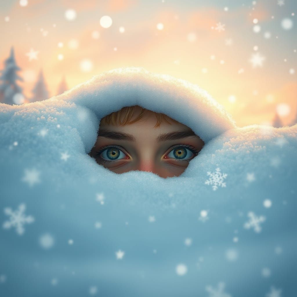 Eyes in Snow: A Winter Wonderland Scene