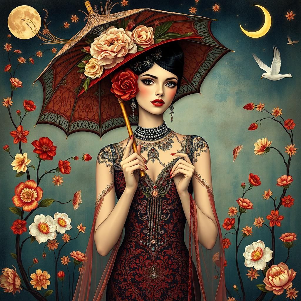 Woman in Art Nouveau Style Gown