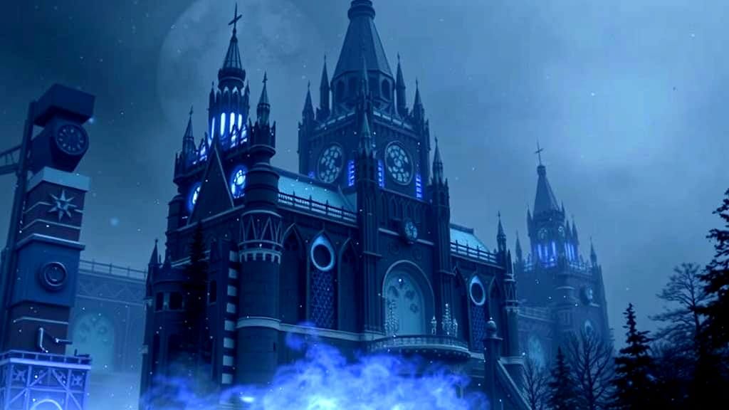 Futuristic City of Gold and Silver in Thomas Kinkade Style