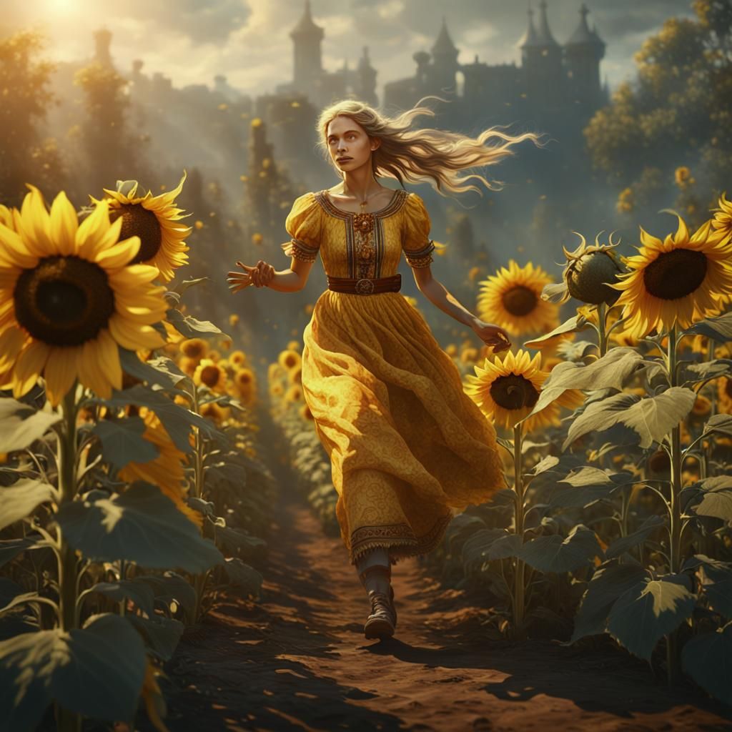 Ukrainian Maiden in Sunflower Field: Fantasy Art