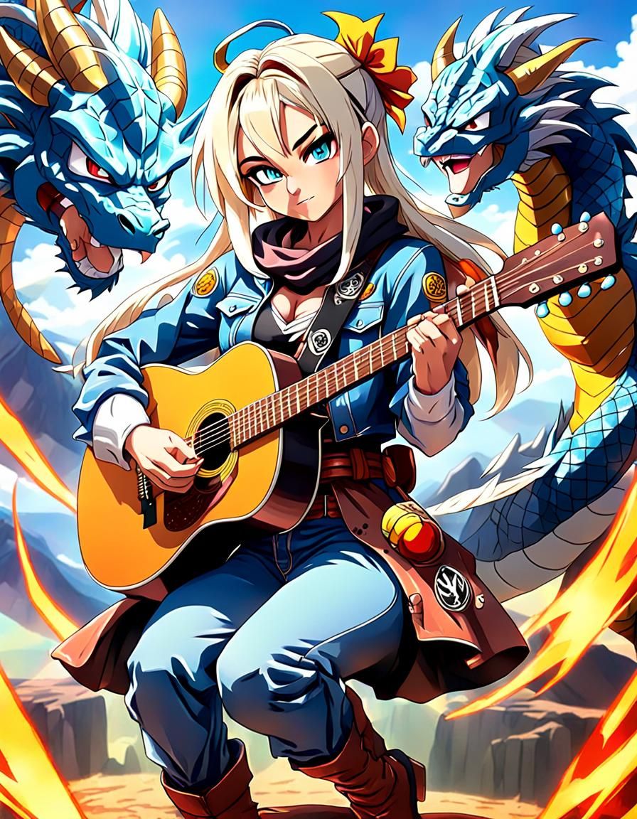 Anime Cowgirl Acoustic Guitar in Dragon Ball Style