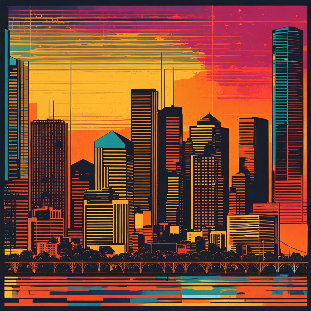 Houston Skyline Sunset in Pop Art Style