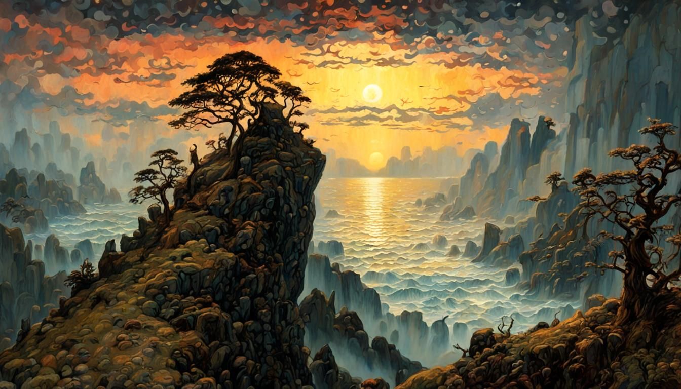 Surreal Landscape Inspired by Klimt and Friedrich