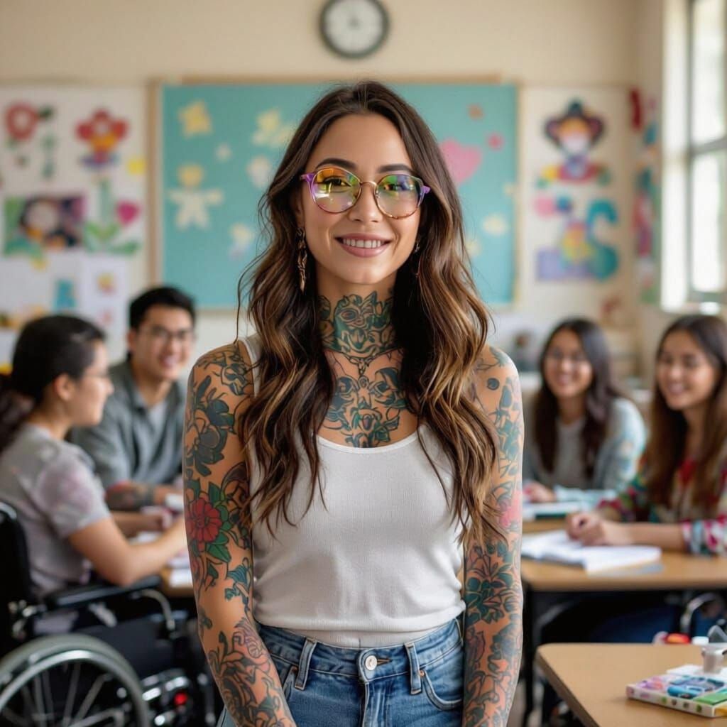 Empathetic Woman Connects with Teenagers with Disabilities