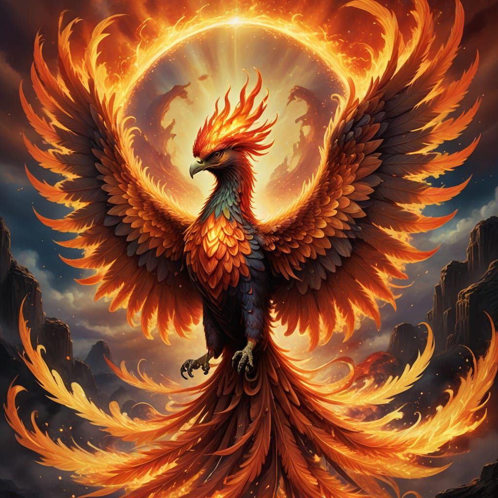 Fantastical Phoenix in Ethereal Flames